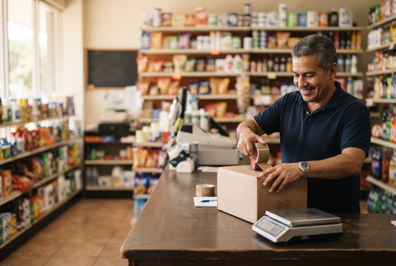 Comerciante preparando un envío